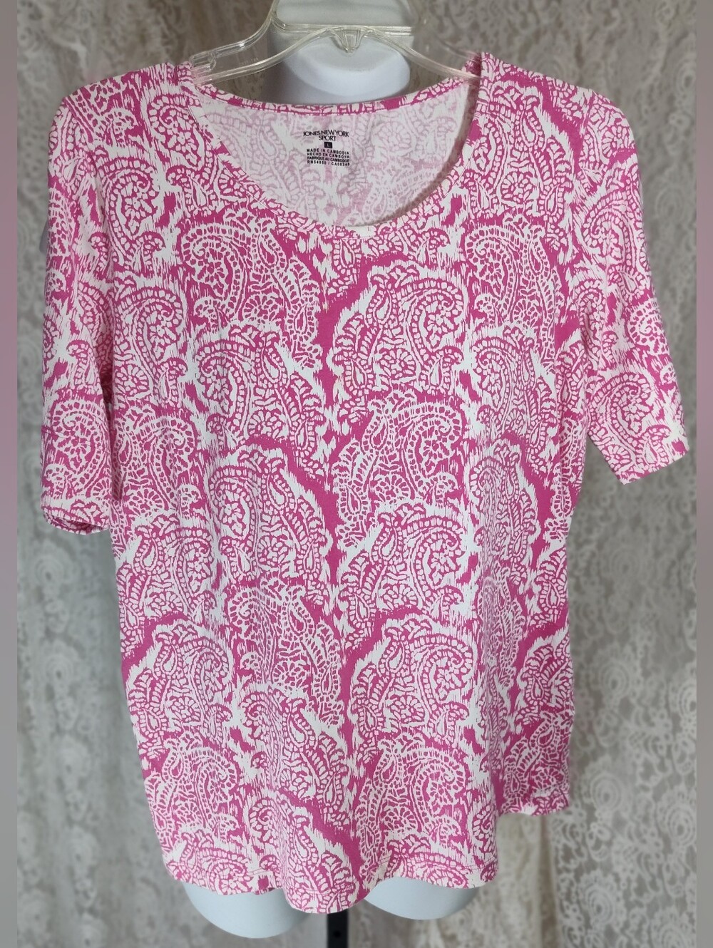 Jones New York Sports Pink & White Top
